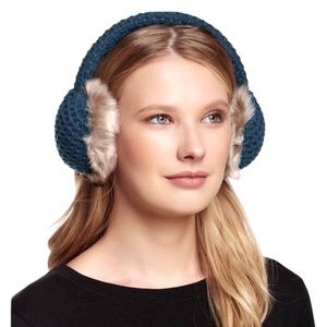 COLLECTION 18 OS Set Fuzzy Crocheted Earmuffs + Gloves Teal (Blue Green) NWT